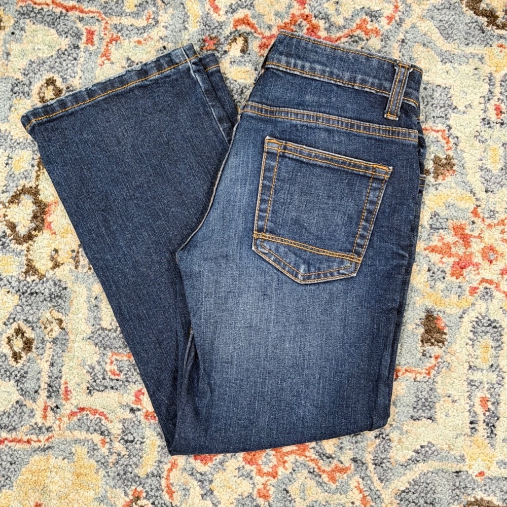 Cat & Jack Bootcut Jeans Boys 7 Dark Wash Adjustable Waist Stretch EUC